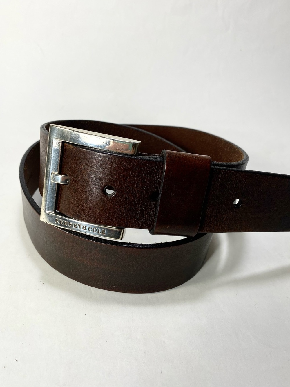 Kenneth Cole Brown Leather Belt with Silver Buckle 36